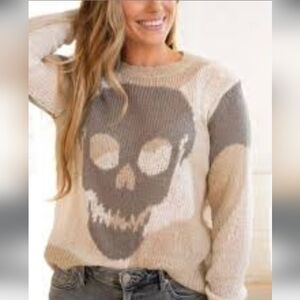Wooden Ships Camo Skull Sweater Mohair Wool Blend Lightweight Soft Oversized XS
